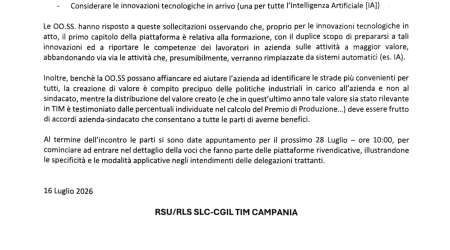 COORDINAMENTO TIM Contrattazione II&deg; Livello Incontro 16 luglio 2026